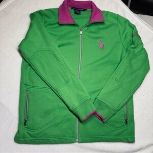 Ralph Lauren Golf Zip Up Large Logo Horse Jacket Kelly Green Pink Large